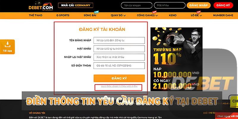 Bật mí cách đăng ký Debet nhanh tại nhà 2 Điền thông tin yêu cầu đăng ký tại Debet
