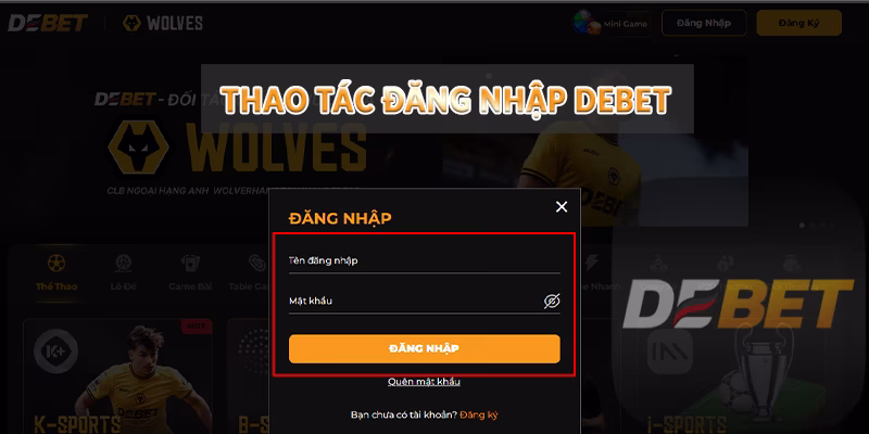 Thao tác đăng nhập Debet